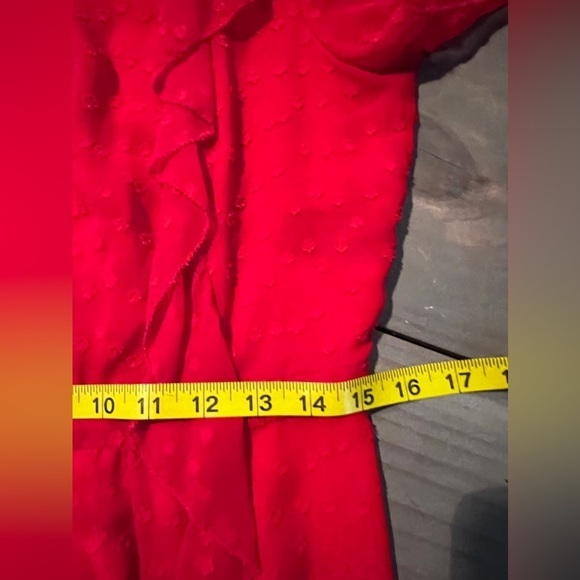 Monique Lhuillier Red Chiffon Ruffle Floral Flutter Sleeve Dress size 10 - Picture 14 of 15